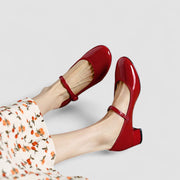 Women's Mary Jane Shoes Patent Finish Block Heel Round Toe Style